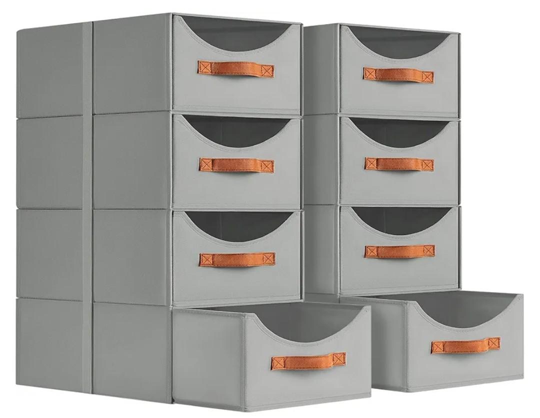 Homsorout Stackable Storage Drawers - Large Collapsible Storage Bins with Drawers, 8 Pack Closet Shelf Organizer Basket, Fabric Pull Out Organizer for Bedroom, Living Room, Dorm, Grey