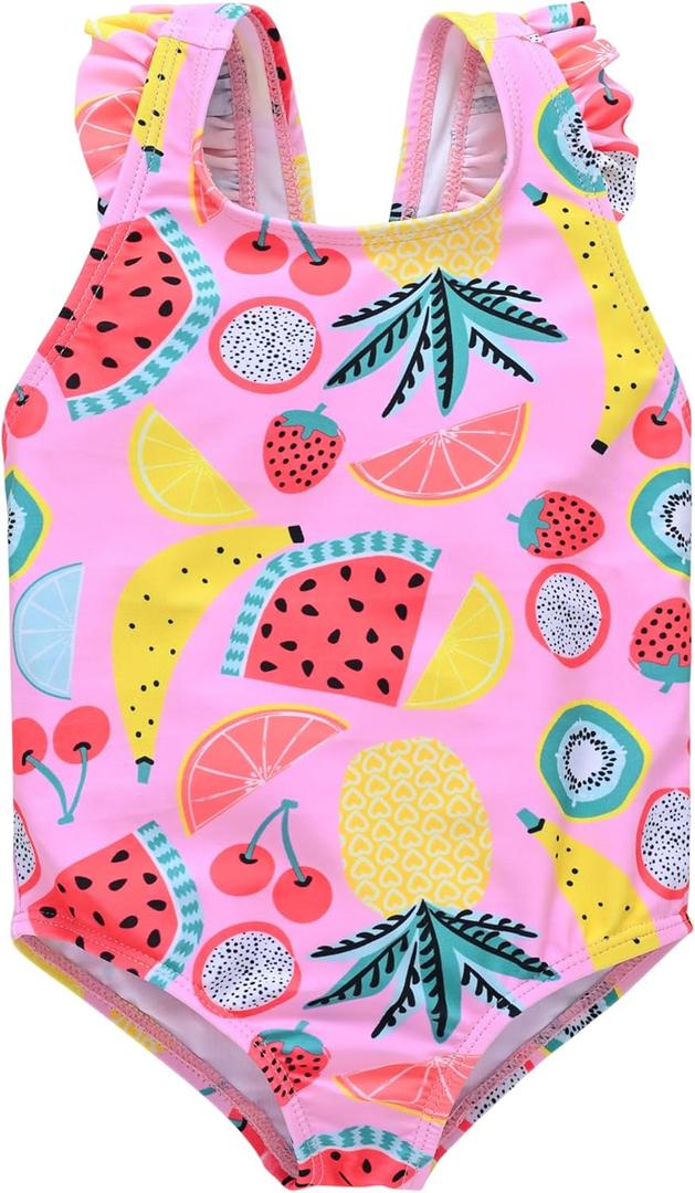 kavkas Baby Girl Swimsuit Cute One Piece Bathing Suit with Sun Protection Ruffles Swimwear (2-3T, Fruit)