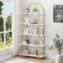 Arbuxzuy Arched Bookshelf 5 Tier Book Shelf, 31.5 Inch Width Industrial Arch Bookcase, Curved Tall Bookshelf with Open Shelves for Home Office, Living Room, Bedroom, Gold