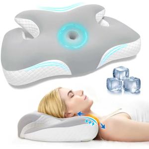 Ergo Cervical Pillow for Neck and Shoulder Pain Relief,Cooling Orthopedic Contour Memory Foam Pillows,Side Sleeper Pillows for Neck Support,King Size Bed Pillows for Back Stomach Sleepers(Ash Grey)