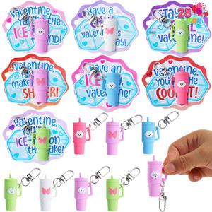 JOYIN 28 Pack Valentines Day Gifts for Kids Classroom, Cute Mini Tumbler Keychain with Valentines Day Cards, Mini Cups for Boys Girls School Classroom Exchange Gift, Party Favor, Classroom Prizes