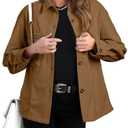 EVALESS Womens Corduroy Jackets Fashion Long Sleeve Button Down Shacket Shirt Jacket with Pockets Fall Outfits 2024Small Camel Small