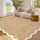GarveeHome Scalloped Living Room Rug 5x7 Area Rug Washable Area Rug for Bedroom Modern Traditional Kids Rug Non Slip Throw Rugs Soft Low Pile Stain Resistant Carpet for Dining Room 5'x7' Light Brown