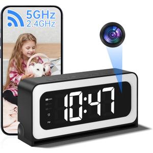 Clock Camera,5G&2.4G WiFi Security Camera Indoor,2K Cameras for Home Security,3 in 1 Nanny Cam with Alarm Two-Way Talk,Color Night Vision Human Motion Detection,Local SD Recording/Repla (Black)