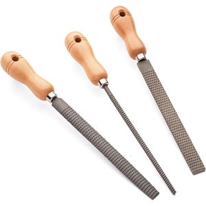 Kings County Tools Set of Three 8" Woodworking Rasps | Flat, Round, & Half Round | High Quality Steel Material | Durable and Long-Lasting | 4" Beech Wood Handle