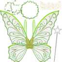 Fairy Wings Costume for Women, Sparkle Butterfly Angel Wings Halloween Costume Dress Up Cosplay Party Favor (Green)