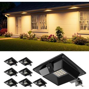 8 Pack Solar Powered Gutter Lights Outdoor Waterproof 12 LED Clip Gutters Light for Eaves, Roof, Rainspout, Fence, Railing, Wall, Garage, House Porch, Deck, Yard, No Drilling Installation(Warm White) (Black Shell)