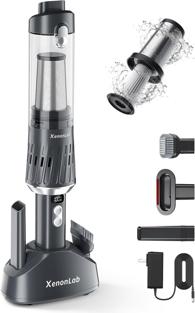 XenonLab Handheld Vacuum Cordless 25000Pa Car Vacuum 1Handheld Vacuum One-Touch Empty for Home/Pet/Car (​Silver,VC-D17B)
