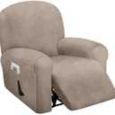 ULTICOR 4-Piece, 1 Seat Recliner Cover, Velvet Stretch Reclining Chair Covers for 1 Cushion Reclining Sofa, Single Seat Recliner Couch Cover, Thick, Very Soft, Machine Washable (Taupe)