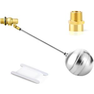 GASHER 1PCS 1/2" 304 Stainless Steel Float Ball Valve with 1/2"G Female x 1/2"NPT Male Adapter, DN15 Adjustable Water Tank Float Ball Valve for Stock Tank Pool Water Level Control