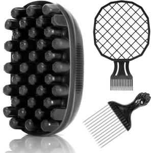 Belongtous Premium Twist Hair Sponge Brush, Twist Styler Comb Set for Men & Women, Metal Brush Pick and Twist Comb for Afro, Curly, Coiled, Short Hair