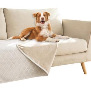 fuguitex Waterproof Dog Blanket Bed Cover Dog Crystal Velvet Moroccan Fuzzy Cozy Plush Pet Blanket Throw Blanket for Couch Sofa(30 * 70 inch, Cream+Beige)