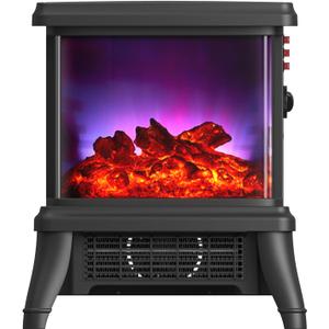 18 inch Panoramic Window with 1500W/1650W Electric Wood Fireplace Flame Effect, 4-in-1 Independent Indoor Space Heater. Full arc 3D Panoramic Flame Effect with 3S Fast Heating