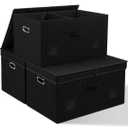 75 Quarts Extra Large Decorative Storage Bins with Lids, 3 Packs Black Collapsible Storage Bins with Lids, Stackable Storage Bins Decorative Box Storage With Lid Extra Large