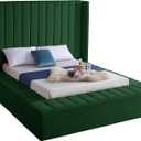 Meridian Furniture Kiki Collection Modern | Contemporary Velvet Upholsterd Bed with Channel Tufting, Siderails and Footboard Storage Compartments, King, Green