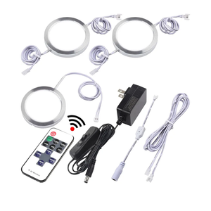 Under Counter Lights, Curio Cabinet LED Puck Lighting, 110V Wall Plugged in, Wireless RF Remote Control Dimmable, Daisy Chained Linkable, Dia 2.4", White Cords, Daylight 6000K, 3 Lights