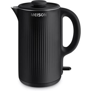 Electric Kettles Stainless Steel for Boiling Water, Double Wall Hot Water Boiler Heater, Cool Touch Electric Teapot, Auto Shut-Off & Boil-Dry Protection, 120V/1200W, 1.7 Liter (Black)