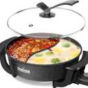 Stariver 6L Electric Hot Pot with Divider - Dual-Flavor Fondue & Shabu Shabu Pot, 1360W with 5-Temp Control, Non-Stick & BPA-Free, Perfect for Family Dinners & Parties