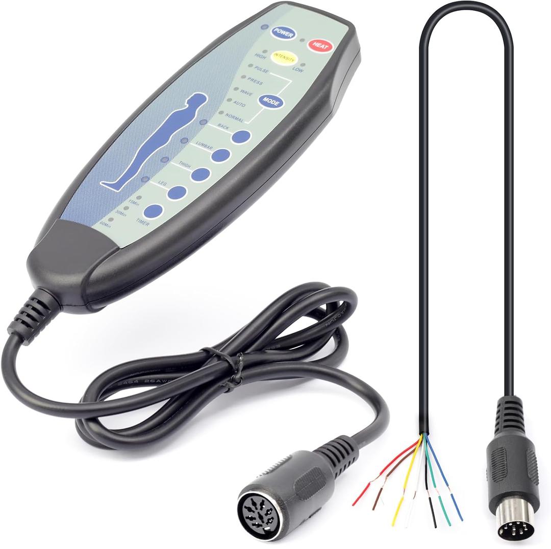 8 Female Pin Hand Remote Control for Massage Power Lift Recliner Chair. DN-03 Heat & Vibration Controller for Chair with Extension Connection Cord 12VDC 30 inch Length