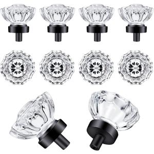 Cabinet Knobs Matte Black 8 Pack Glass Cabinet Knobs Vintage, Crystal Drawer Knobs and Pulls, Dresser Knobs