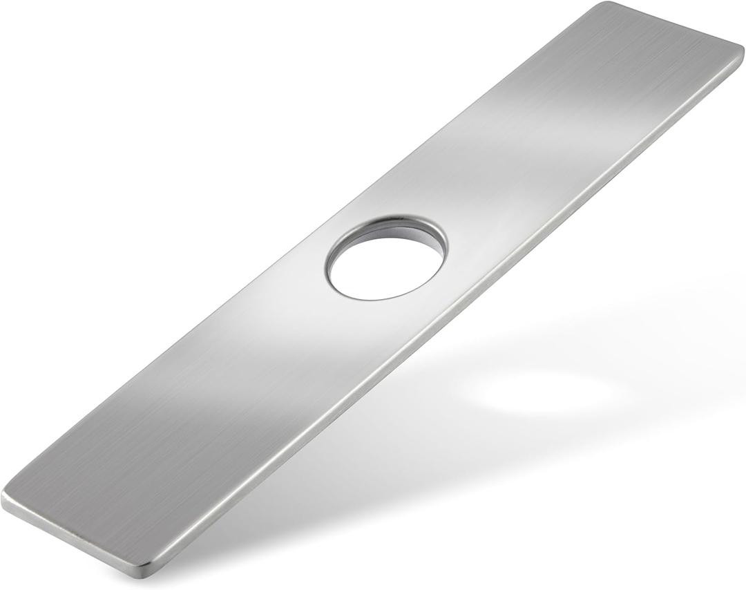 Kitchen Sink Faucet Hole Cover, Deck Plate Escutcheon- 1 or 3 Hole Long Rectangle Cover Plate, Plumbing Cover Plates, Mayyaya 10" Deck Plate Kitchen Faucet or Bathroom: 304 Stainless Steel (Nickel)