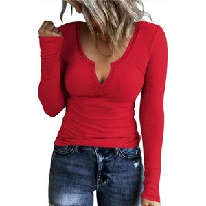 AKEWEI Women's Soft V Neck Ribbed Knit Shirts Basic Long Sleeve Tops Comfortable Long Sleeve Shirts Tunic Blouse Clothes (Medium)
