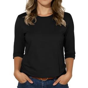 3/4 Sleeve Tops for Women Basic Crew Neck Spring Blouses Casual Fit Fall T Shirts 2026 (Large)