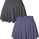 OQQ Women 2 Piece Skirts 2 in 1 Flowy Basic Versatile Stretchy Flared Casual Mini Skirts (Medium, Darkgrey,grey Blue)