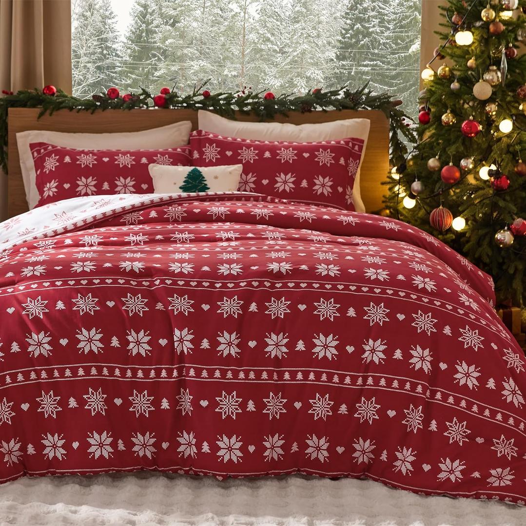 Bedsure Christmas Comforter Set Twin - Christmas Bed Set with Snowflakes, Soft Bedding for Holiday, 2 Pieces, 1 Soft Snowflake Printed Comforter and 1 Pillow Sham