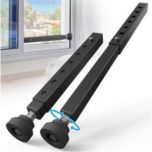 WooFogShort Window Security Bar Adjustable, Window Bars Security Inside, Window Lock Bar for Sliding/Vertical Windows, Anti Theft Windows Guards for Home Security, Extends 11" to 18" (Black-2 Pcs)