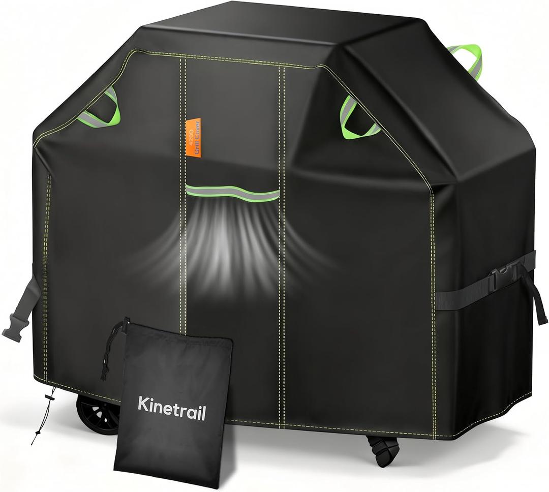 Grill Cover for Outdoor Grill, 58 Inch BBQ Grill Cover 420D Heavy Duty Waterproof with Air Vents/Handles/Straps, Weather Resistant Barbecue Gas Grill Cover for Weber, Genesis, Charbroil