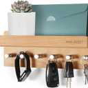 10.6Inch Key Holder for Wall Decorative with 6 CNC Hooks, Farmhouse Entryway Key and Mail Organizer Coat Rack with Shelf, Wall Mount Wood Dog Leash Hanger Stylish Home Décor