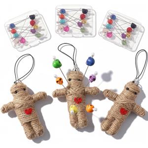 Poen 3 Pcs Voodoo Dolls Horror Doll with 30 Skull Pins, Christmas Stuffing Decoration Funny Inspirational Positive Ornaments Gifts for Friend Coworkers New Year Halloween Party Supplies(Hemp Rope)