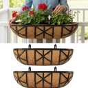 LaLaGreen 24 Inch, 2 Pack Railing Planters with Adjustable Mounting Brackets Black Metal Window Planter Boxes for Outdoor Gardening, Wall-Mount Flower Pots, Balcony Fence Patio, Porch, Garden