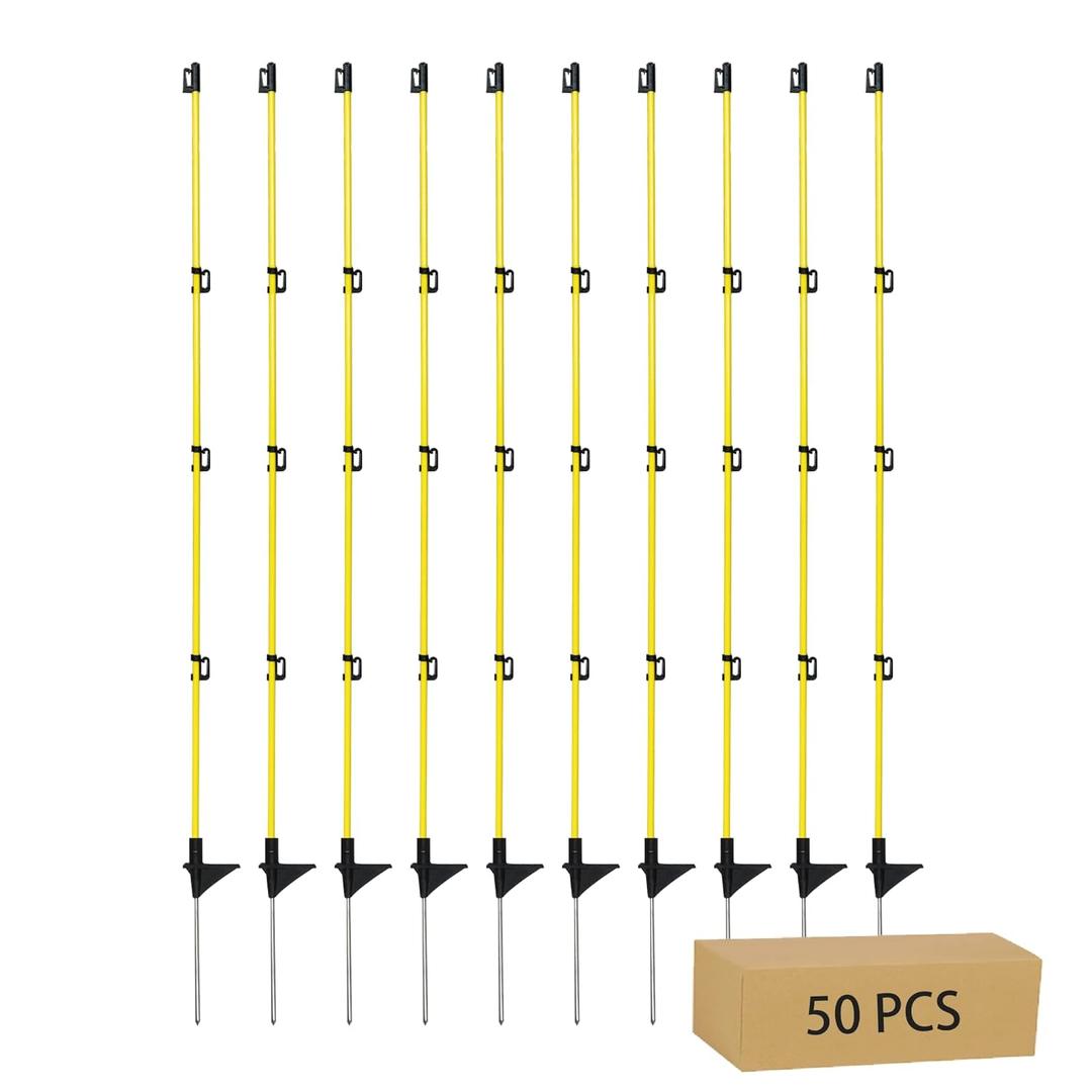 Electric Fence Posts 46 Inches, Fiberglass Step in Temporary Electric Fence Posts for Cows, Sheep, Dog, Portable Fence Stakes for Electric Fencing-50 PCS (50 Pack)