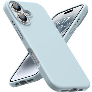 OuXul Designed for iPhone 16 Case,Shockproof Liquid Silicone Protective Phone Case with Soft Anti-Scratch Microfiber Lining Ultra Slim Drop Protection Phone Cover 6.1 inc (Light Blue)