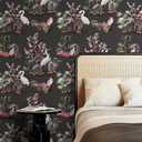 Livelynine 17.5x276 Moody Peel and Stick Wallpaper with Cranes Birds Flowers Peonies Vintage Dark Floral Wall Paper for Bathroom Removable Vintage Contact Paper for Walls Kitchen Green Chinoiserie