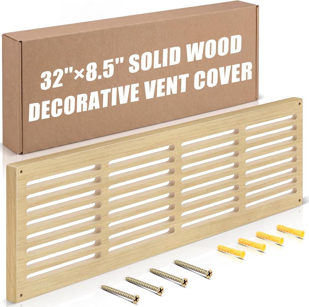 Colingmill 1 Pcs Decorative Return Air Vent Cover 32 x 8.5 x 3/4 Inch (30x6 Duct Opening) Natural Wood Modern Farmhouse Wall Vent Grille High Airflow Cold Air Return HVAC Cover for Wall Baseboard