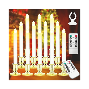 Window Candles 12 Pack Battery Operated Candle with 2 Remote Controls Timer Flameless Taper Candles Removable Golden Holder and Suction Cup for Christmas Decorations