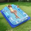 Inflatable Tanning Pool Lounger Float with Protection Tarp, 85" x 57" Pool Floats Adult with Pillow, 6 in 1 Suntan Tub Raft Floatie, Sunbathing Water Bed Lounge Blow Up Kids Ball Pit Party Gifts-Blue, X-Large