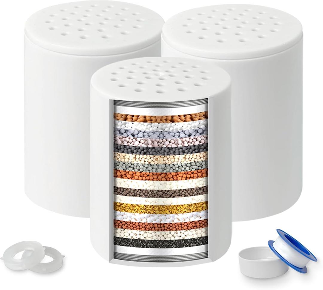 3 Pack Shower Filter Replacement Cartridge, 20 Stage Shower Filter for Hard Water, Compatible with Any Similar Design, Reduces Chemicals & Chlorine, High Output
