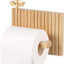 Wooden Toilet Paper Holder with Leaf Design, Wall Mounted, Slatted Rustic Bathroom Storage