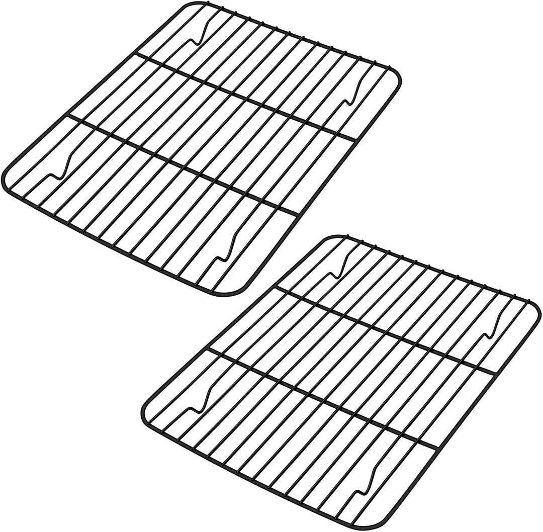 Small Baking Cooling Rack Set of 2, E-far Non-stick Toaster Oven Rack for Cooking Roasting Grilling Broiling Meat Bacon, 9.7 x 7.3 Metal Bakeable Wire Racks for Cookie Cake - Easy to Clean