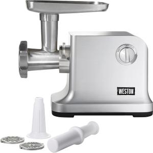 Weston Electric Meat Grinder & Sausage Stuffer, #12 750 Watt, 1 HP Motor, Grinds 4 lbs Per Minute, Includes Stainless Steel Grinding Plates, Die-Cast Aluminum (33-1301-W) (Silver)