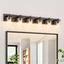 6 Light Modern Bathroom Light Fixtures Over Mirror, Bronze Finish Vanity Lights for Bathroom Wall Sconces with Clear Glass Shades, E26 Socket (Bulbs Not Included)