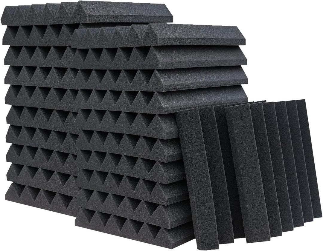 24 Pack Acoustic Panels,2" x 12" x 12"Sound Proof Foam Panels for Wall,Fireproof Absorbing Noise Cancelling Panels,to Absorb Noise and Eliminate Echoes (24 black)