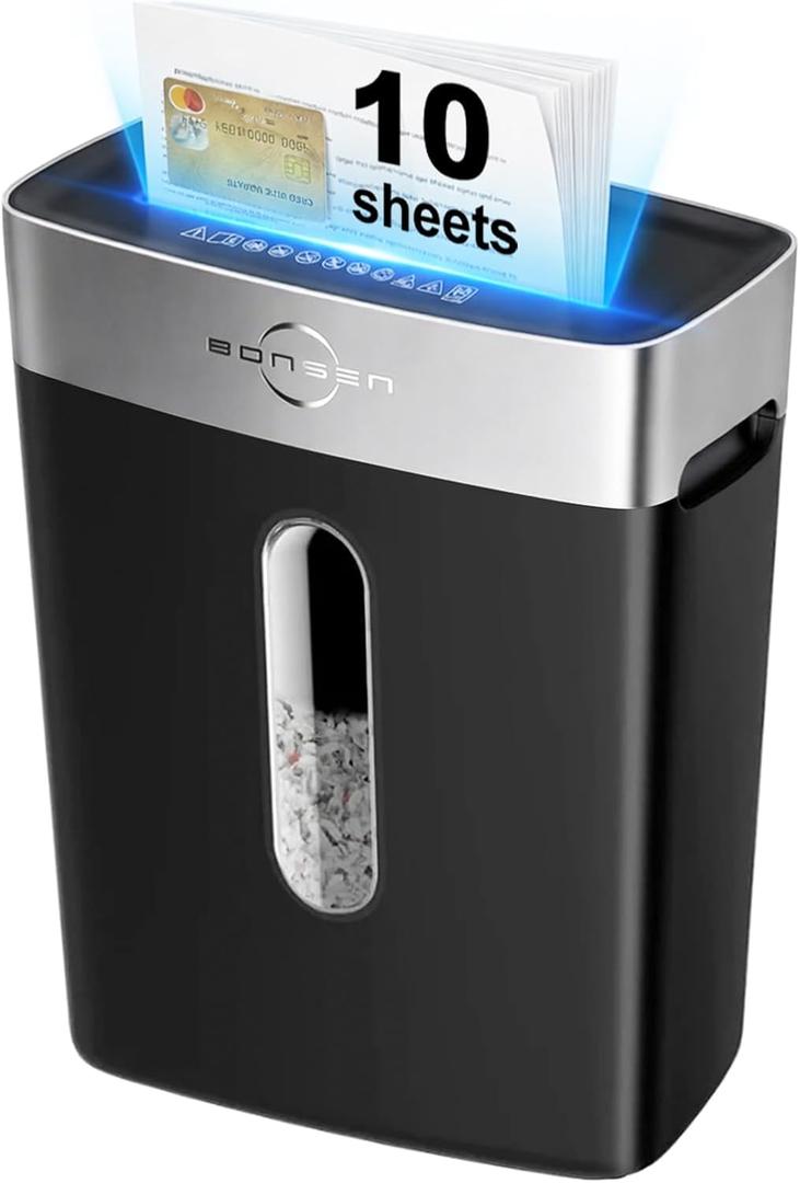 BONSEN 10-Sheet Cross-Cut Shredder for Home Office, P-4 high Security, Quiet, Credit Card Shredder, jam-Proof System, 4-Gallon bin