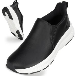 ZOVE Wide Toe Box Shoes Women Wide Width Waterproof Leather Hands Free Nursing Sneakers Ultra Light Extra Wide Walking Sneakers Non-Slip Chef Diabetes Nurse Work Shoes 8816,  Black 41