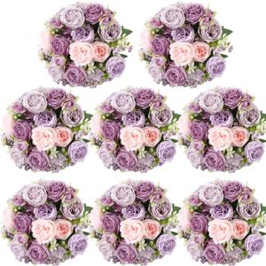 Geosar 8 Bundles Artificial Peonies Silk Flowers Fake Peony Bouquet Faux Peonies Flowers Bulk for Decoration Vase Florals Arrangements Wedding Home Party Table (Gray Purple,Light Purple)