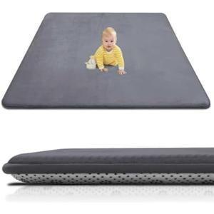 Baby Play Mat for Floor 50"x50", 1.3" Thick Memory Foam Playpen Mat, Ultra Soft Coral Velvet, Non-Slip & Water-Resistant, Ideal for Crawling & Play for Infants, Toddlers & Kids